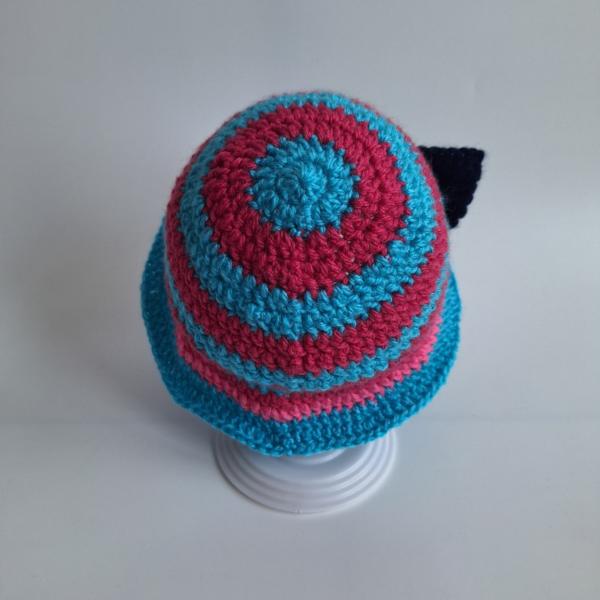 Gehaakt baby zonnehoedje 'Roze en blauw met strik'