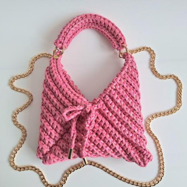 Gehaakte crossbody tas | Glitter roze