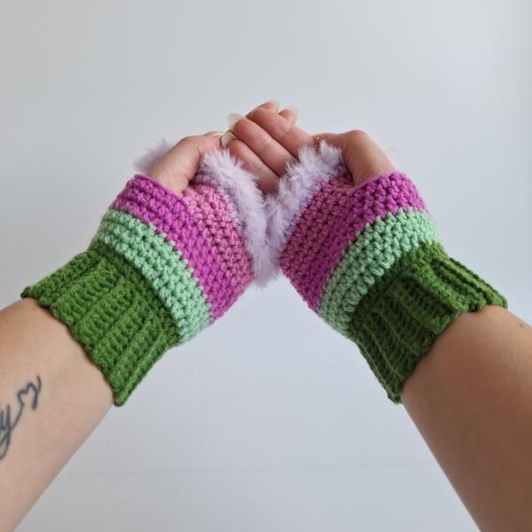 Gehaakte handschoenen - gehaakte vingerloze handschoenen | Groen, mintgroen, lavendel, Barbie roze en lila