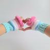 Thumbnail for Gehaakte handschoenen - gehaakte vingerloze handschoenen | Mintgroen, lichtblauw, wit, lichtroze en barbieroze