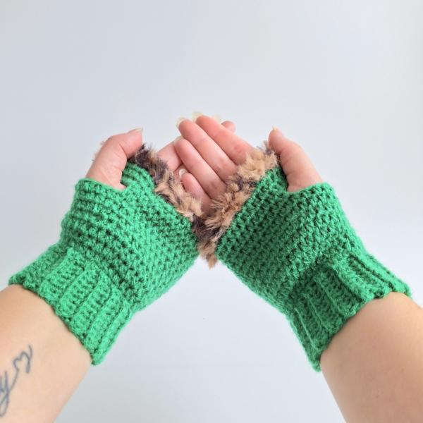 Gehaakte handschoenen - gehaakte vingerloze handschoenen | Groen en bruin gemêleerd