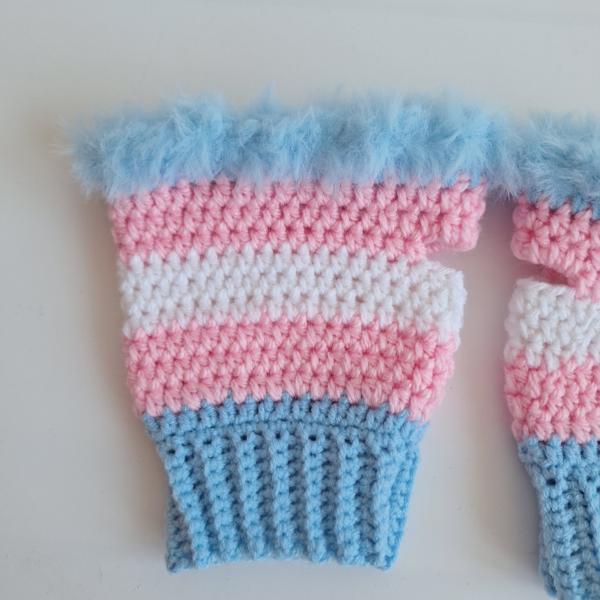 Gehaakte handschoenen - gehaakte vingerloze handschoenen | Transgender Pride vlag