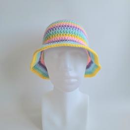 Gehaakte bucket hat | Pastel regenboog
