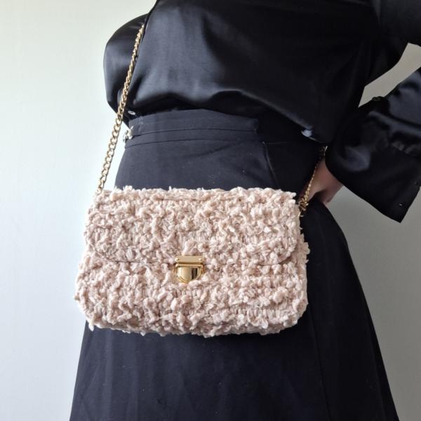 Geweven crossbody tas | Beige en goud