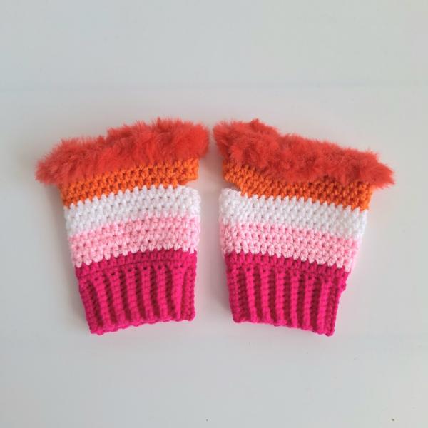 Gehaakte handschoenen - gehaakte vingerloze handschoenen | Lesbische Pride vlag