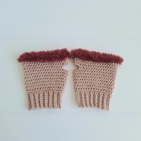 Gehaakte handschoenen - gehaakte vingerloze handschoenen | Oudroze en wijnrood
