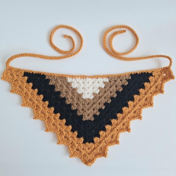 Gehaakte bandana | Crème, lichtbruin, zwart en oranje