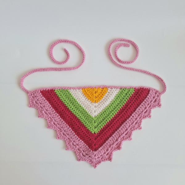 Gehaakte bandana | Geel, crème, groen, fuchsia en lichtroze