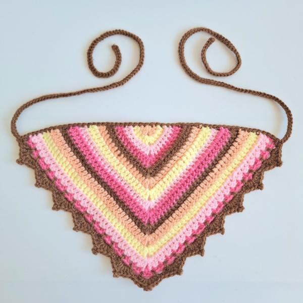 Gehaakte bandana | Perzikoranje, pastel geel, lichtroze, knalroze en lichtbruin