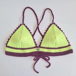 Gehaakt topje | Limegroen en aubergine paars