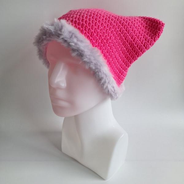 Gehaakte muts met imitatiebont | Neon roze en lila