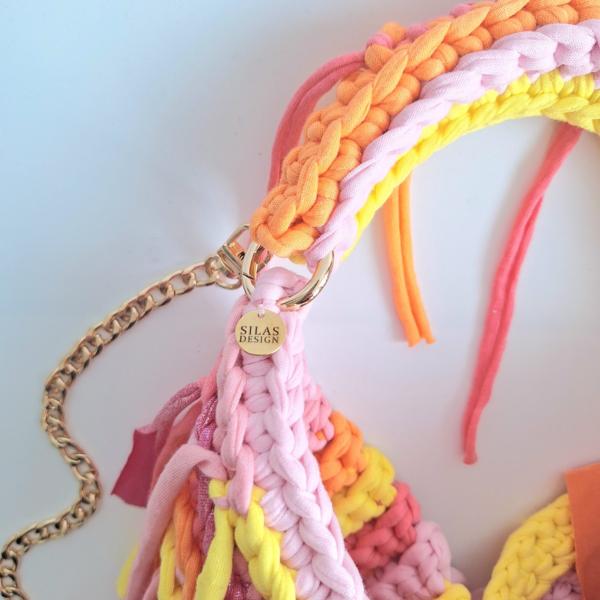 Gehaakte crossbody tas | Lichtroze, oranje en geel