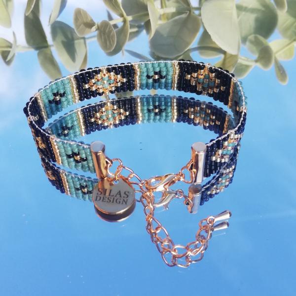 Geweven kralen armband | Turquoise glas-in-lood