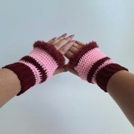 Gehaakte handschoenen - gehaakte vingerloze handschoenen | Wijnrood en lichtroze