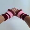 Thumbnail for Gehaakte handschoenen - gehaakte vingerloze handschoenen | Wijnrood en lichtroze