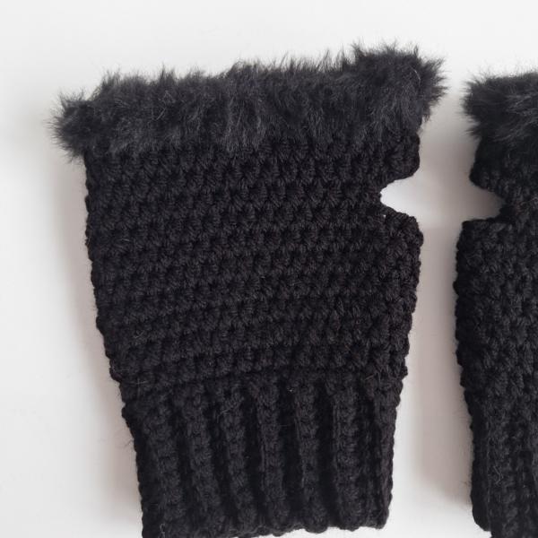 Gehaakte handschoenen - gehaakte vingerloze handschoenen | Zwart