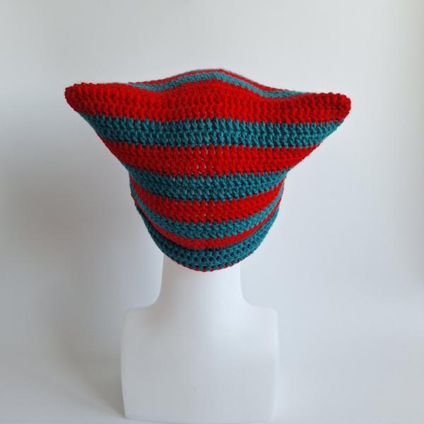 Gehaakte muts | Rood en petrol
