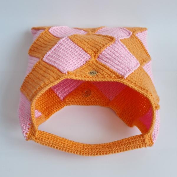 Gehaakte checker handtas 'Lichtroze & oranje'