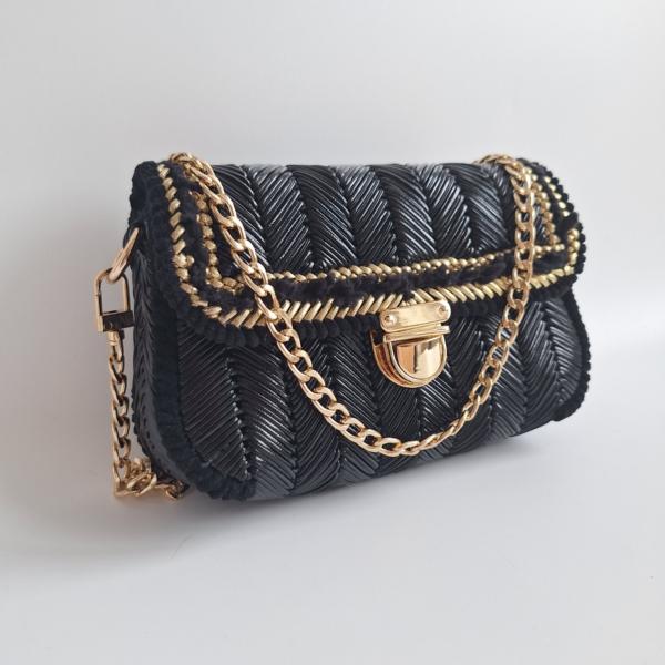 Geweven crossbody tas | Zwart en goud