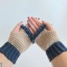 Thumbnail for Gehaakte handschoenen - gehaakte vingerloze handschoenen | Beige en denimblauw