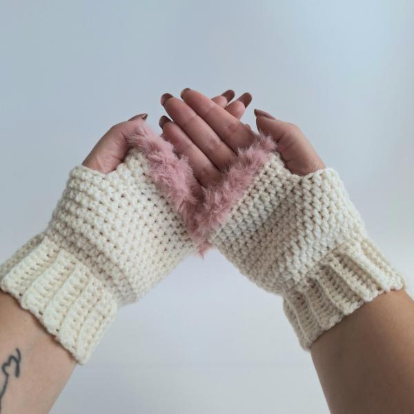 Gehaakte handschoenen - gehaakte vingerloze handschoenen | Crème en poederroze