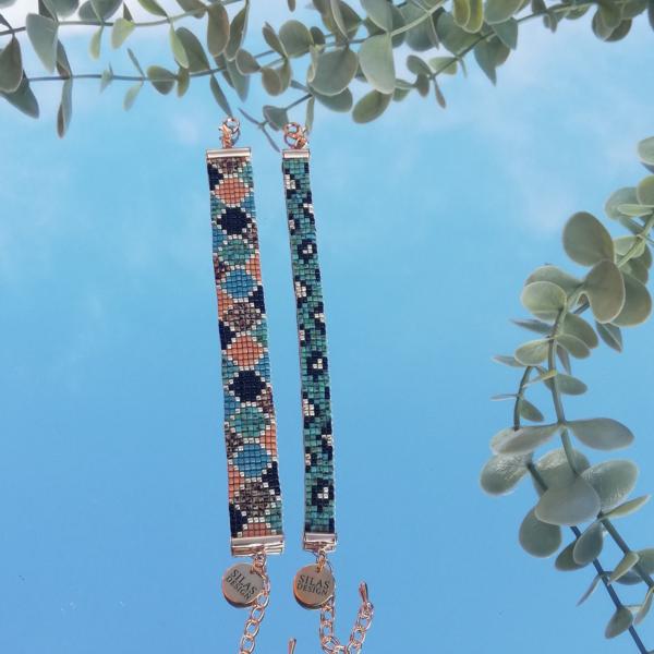 Geweven kralen armband 'Turquoise hexagon'