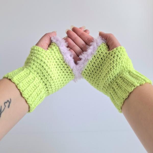 Gehaakte handschoenen - gehaakte vingerloze handschoenen | Limoengroen en lila