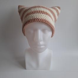 Gehaakte muts | Crème en poeder roze