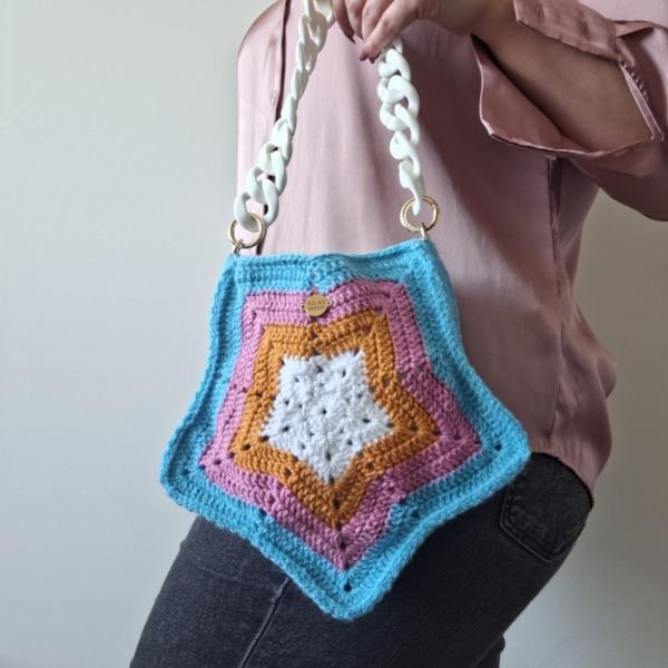 Gehaakte tas 'Turquoise ster'