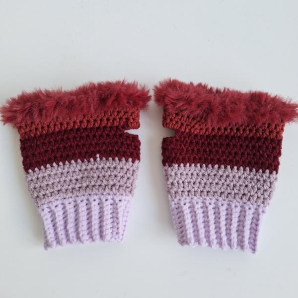 Gehaakte handschoenen - gehaakte vingerloze handschoenen | Lila, taupe en wijnrood