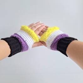 Gehaakte handschoenen - gehaakte vingerloze handschoenen | Non-binary Pride vlag