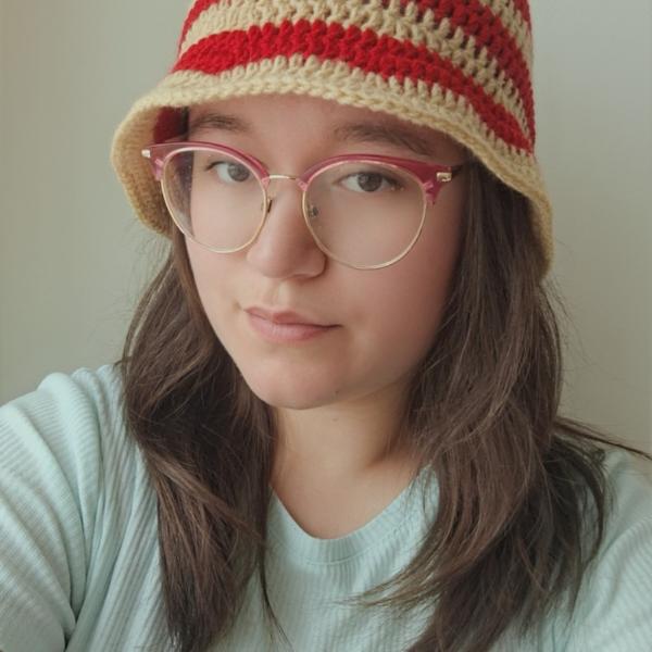 Gehaakte bucket hat | Beige en rood