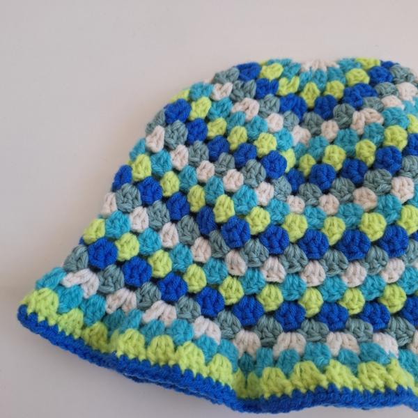 Gehaakte bucket hat | Crème, turquoise, limegroen, kobaltblauw en teal