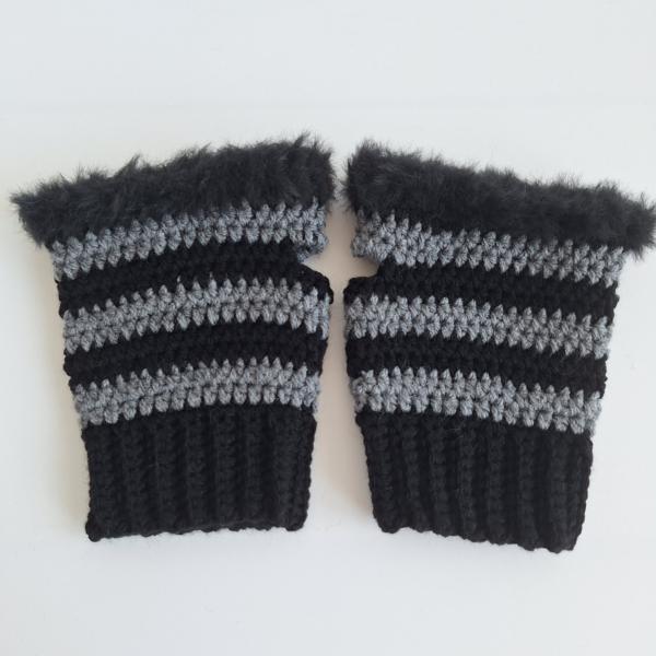Gehaakte handschoenen - gehaakte vingerloze handschoenen | Zwart en donkergrijs