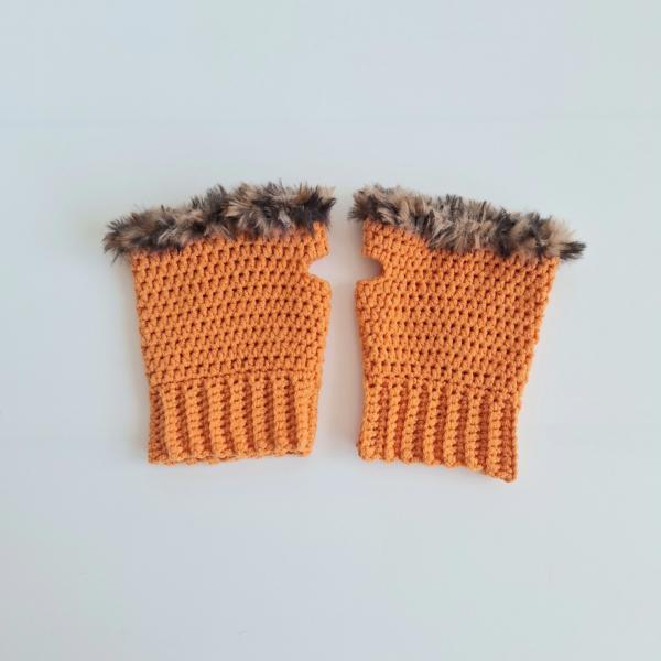 Gehaakte handschoenen - gehaakte vingerloze handschoenen | Oranje en bruin