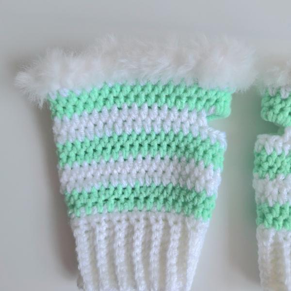 Gehaakte handschoenen - gehaakte vingerloze handschoenen | Wit en mintgroen