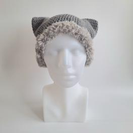 Gehaakte muts met imitatiebont | Grijs