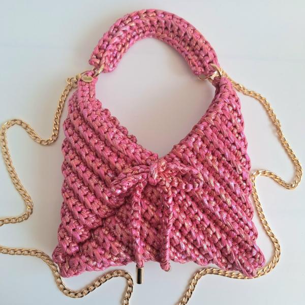 Gehaakte crossbody tas | Roze iriserend