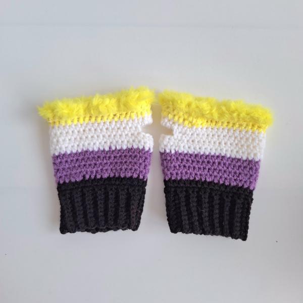 Gehaakte handschoenen - gehaakte vingerloze handschoenen | Non-binary Pride vlag