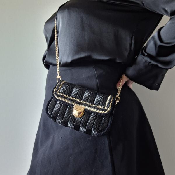 Geweven crossbody tas | Zwart en goud