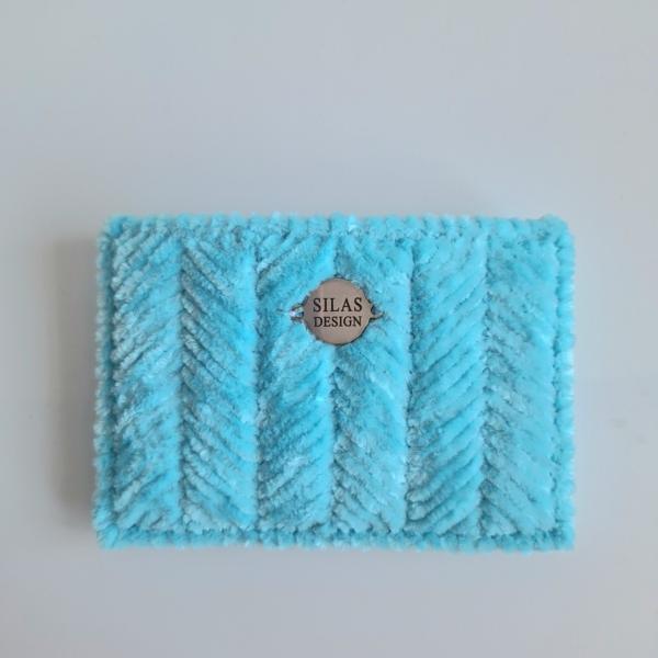 Geweven pasjeshouder | Turquoise velvet look