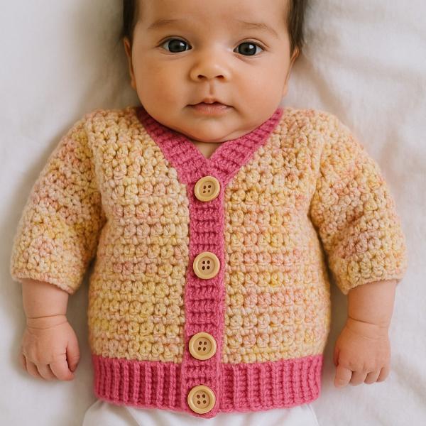 Gehaakt baby vestje | Roze en oranje gemêleerd