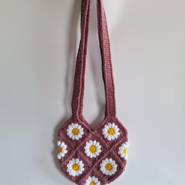 Gehaakte tas | Mauve madeliefjes