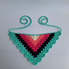 Gehaakte bandana 'Turquoise, zwart en knalroze'