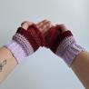 Thumbnail for Gehaakte handschoenen - gehaakte vingerloze handschoenen | Lila, taupe en wijnrood