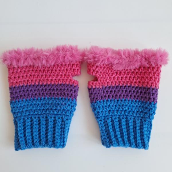 Gehaakte handschoenen - gehaakte vingerloze handschoenen | Biseksuele Pride vlag