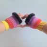 Thumbnail for Gehaakte handschoenen - gehaakte vingerloze handschoenen | Geel, koraaloranje, lavendel, paars en zwart