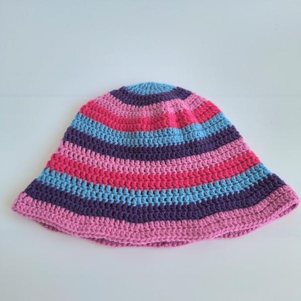 Gehaakte bucket hat | Blauw, paars, lavendel en roze