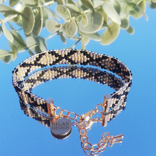 Geweven kralen armband | XOXO zwart en grijs