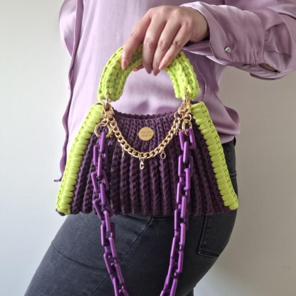 Gehaakte tas Shelly | Paars en neon groen
